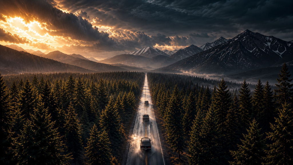 Convoy travels a mountain highway in Trek, Book Three of the Haven Series.